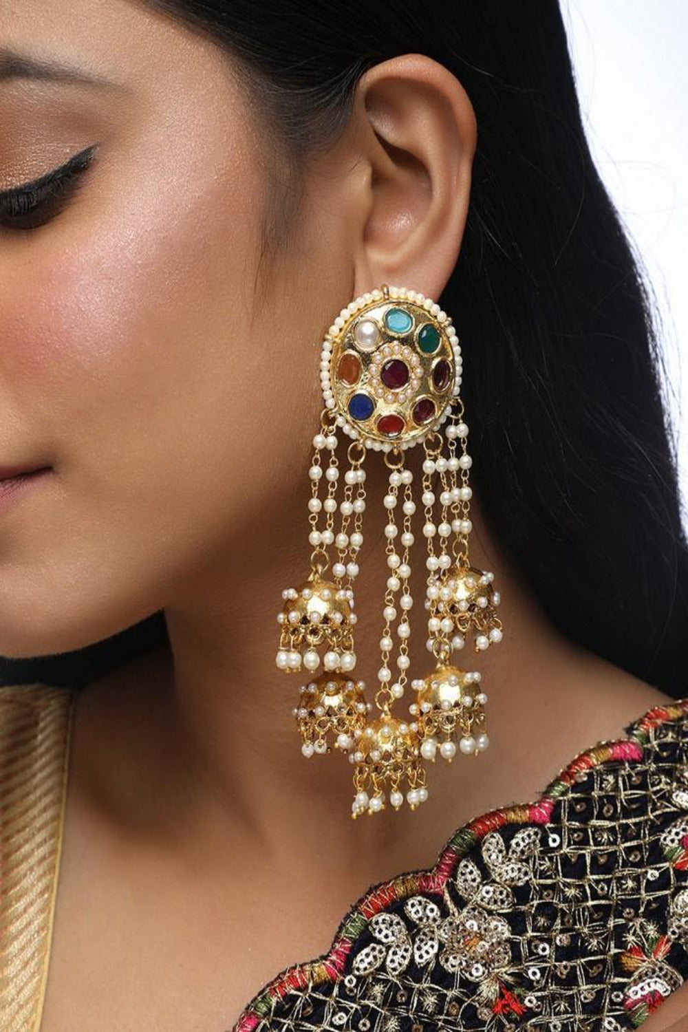 Women's Alloy Navratan Kundan Earrings