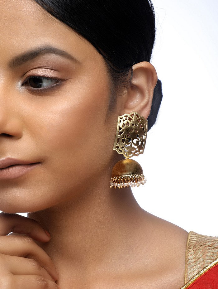 Alloy Jhumka Earrings In Gold