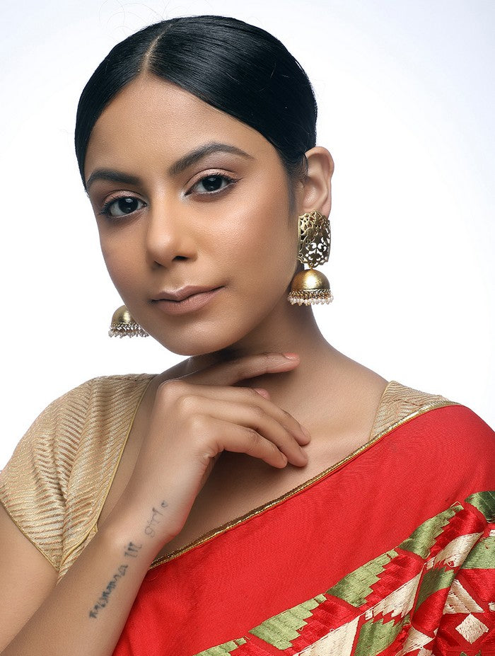 Alloy Jhumka Earrings In Gold