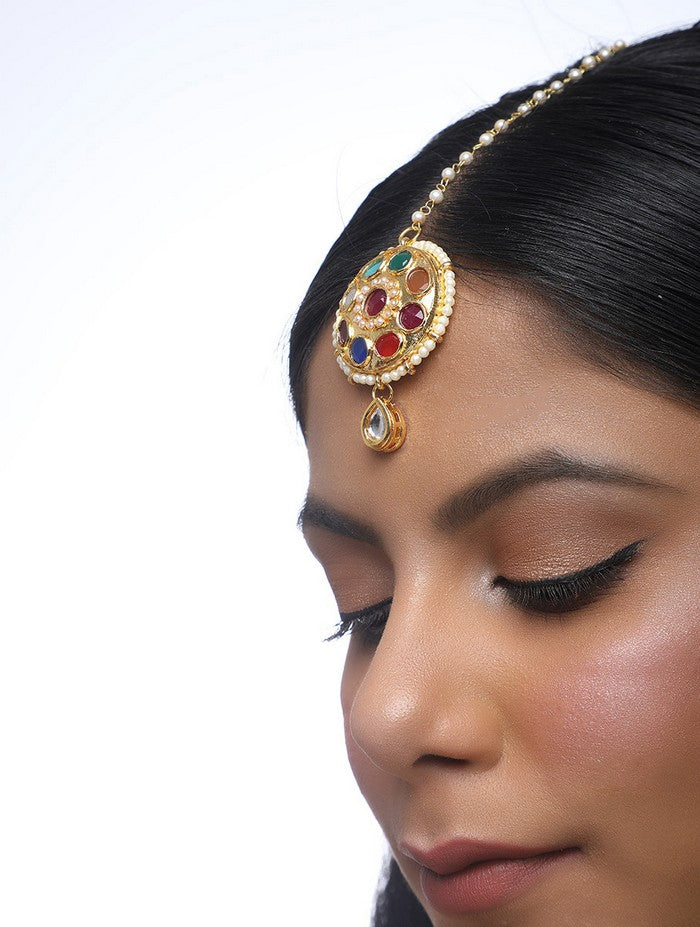 Women's Alloy Navratan Kundan Tikka