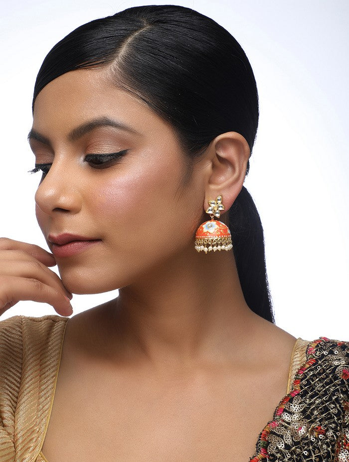 Alloy Jhumka Earrings In Gold