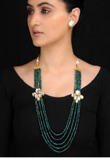 Women's Alloy Kundan Necklace with Studs Earrings in Emerald