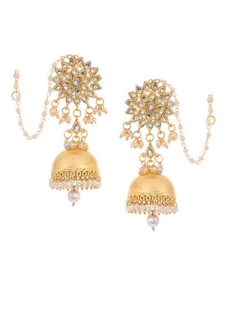 Women's Alloy Kundan Jhumka Earrings In Gold