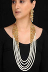 Women's Alloy Kundan Necklace With Earrings In Gold And White