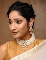 Women's Alloy Kundan Choker in Pearl with Earrings in Gold and White