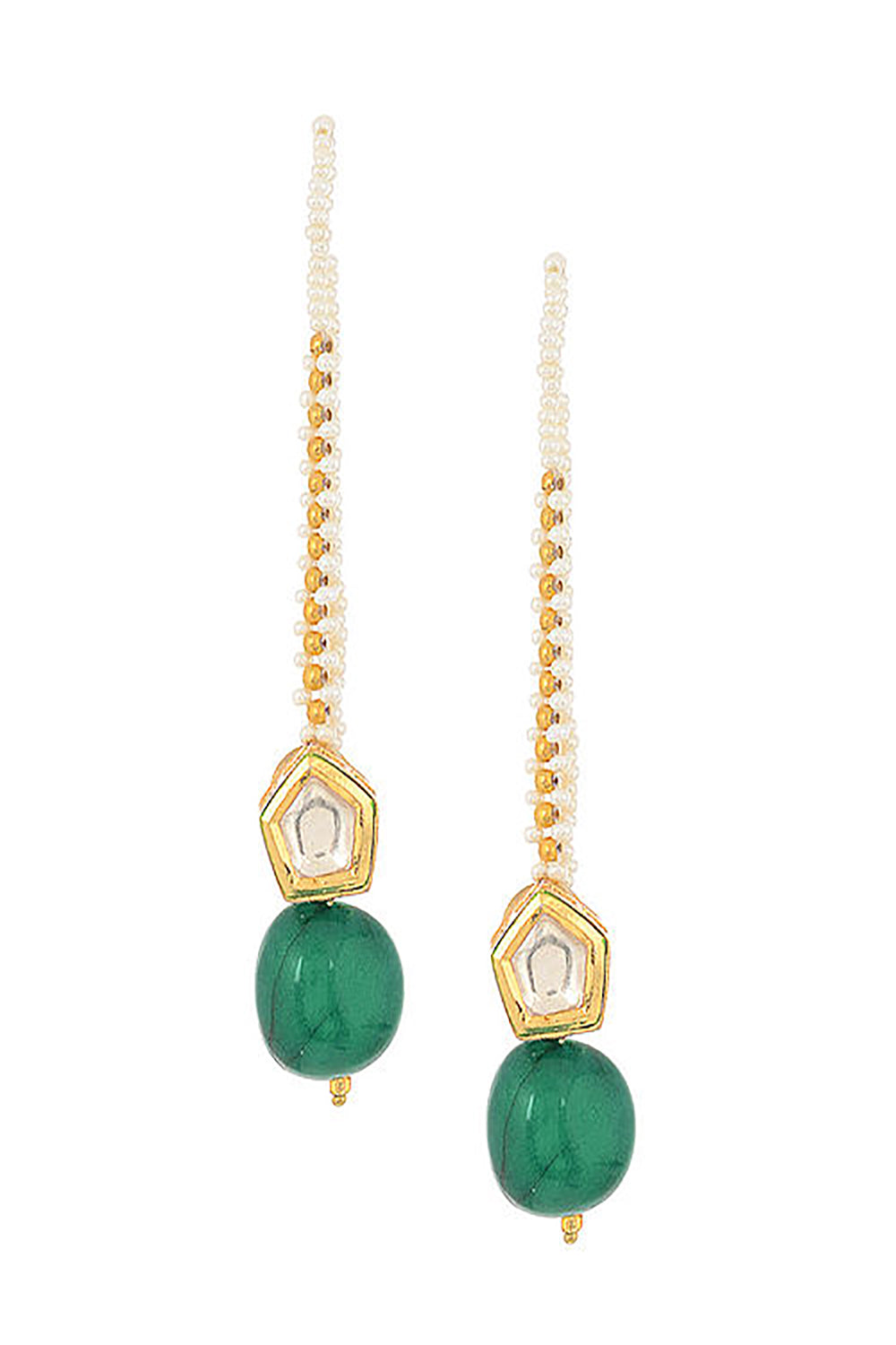 Alloy Kundan Studs Earring In Green And Gold