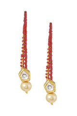 Alloy Kundan Studs Pearl Earring in Red and White