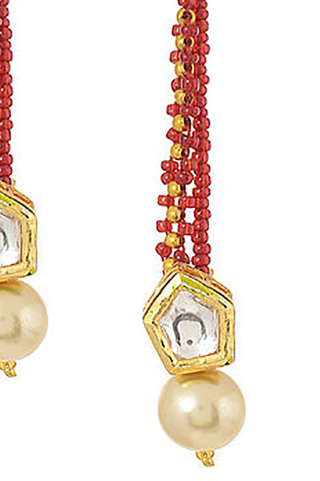 Alloy Kundan Studs Pearl Earring In Red And White