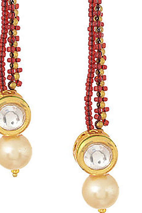 Alloy Kundan Studs Pearl Earring In Red And White