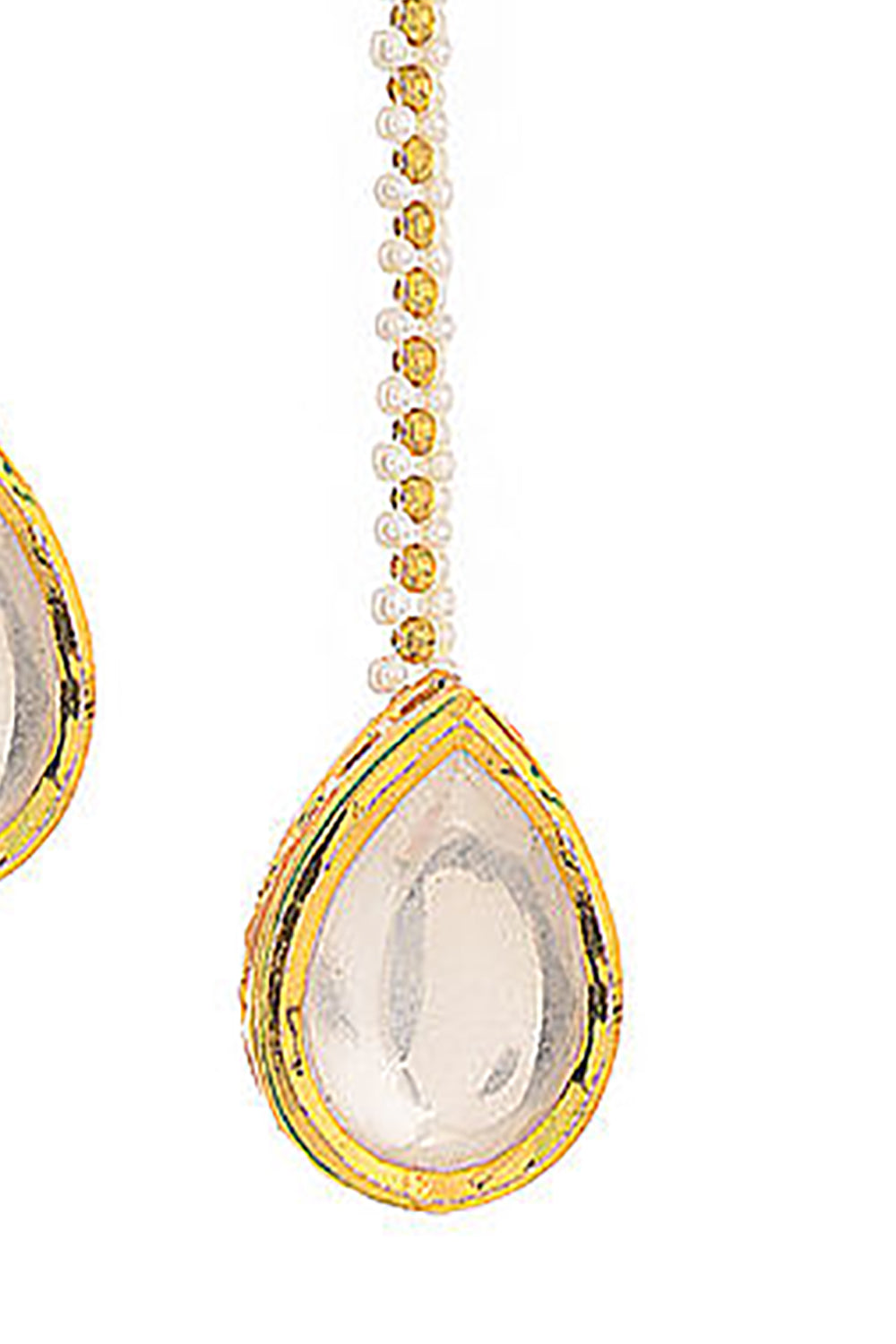 Alloy Teardrop Kundan Stud Earring in Gold and White