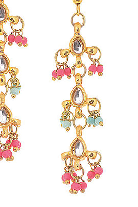 Alloy Kundan Dangler Earring in Pink and Gold