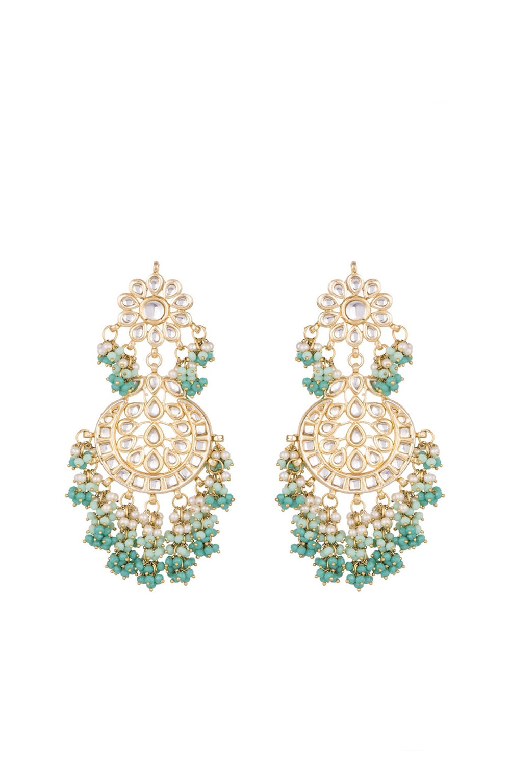 Alloy Kundan Waterfall Stone Earring In Gold And White