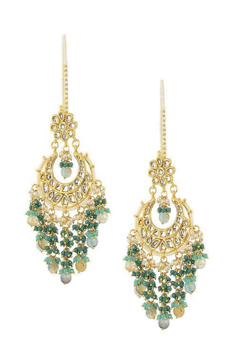 Alloy Kundan Waterfall Stone Earring In Gold And White