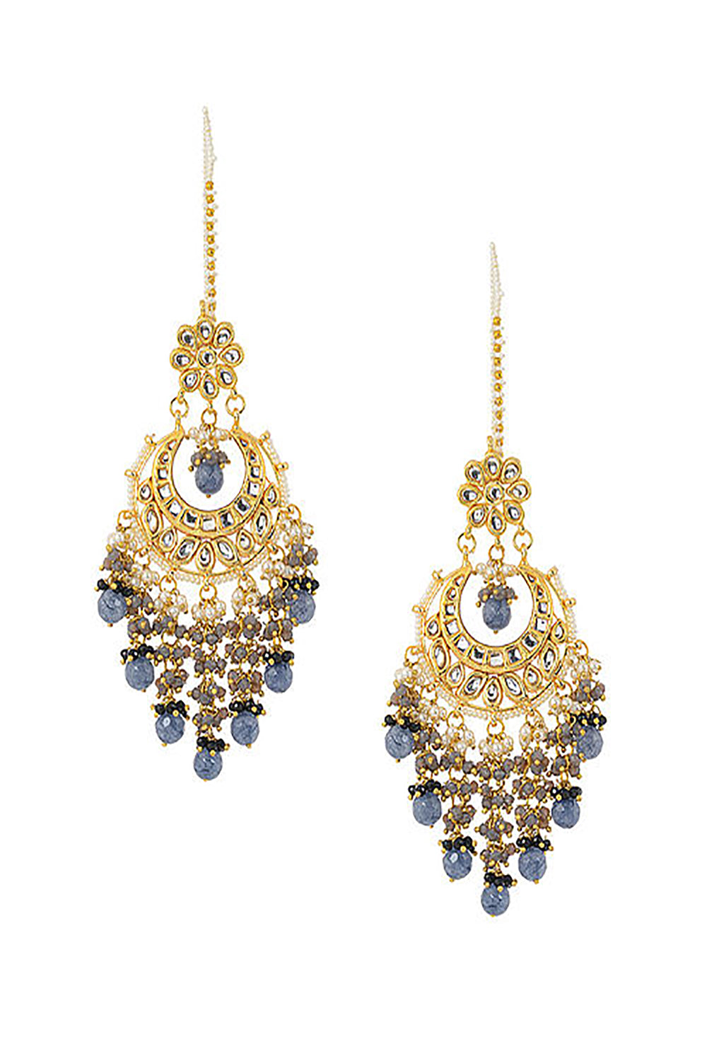 Alloy Kundan Waterfall Stone Earring In Gold And White