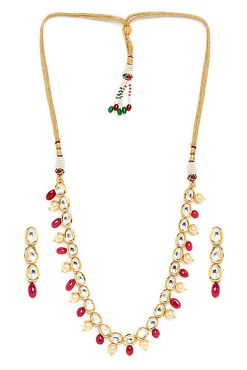 Alloy Kundan Neckpiece With Earrings In Gold And White