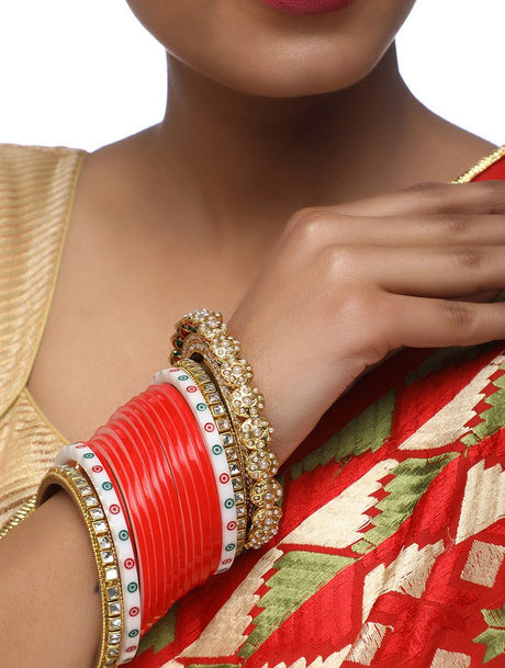 Women's Alloy Chuda With Kundan And Heavy Meenakari Bangles In Red