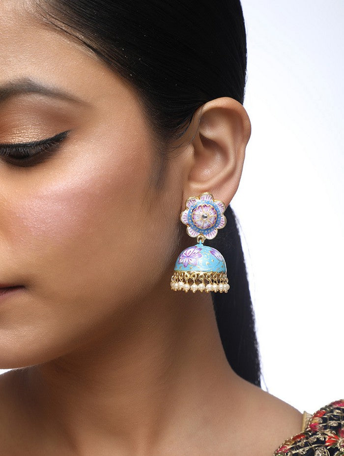 Alloy Jhumka Earrings In Blue