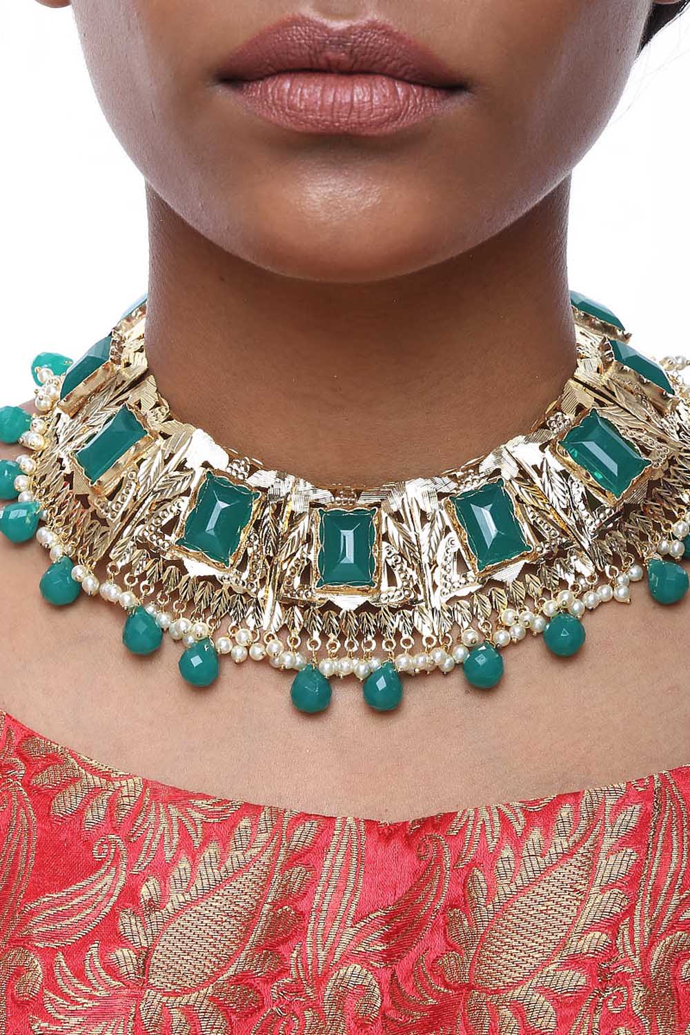 Alloy Necklace And Earring Sets In Green