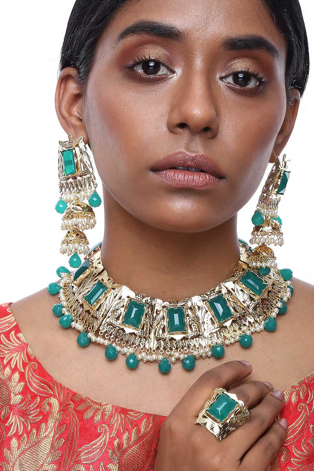 Alloy Necklace And Earring Sets In Green