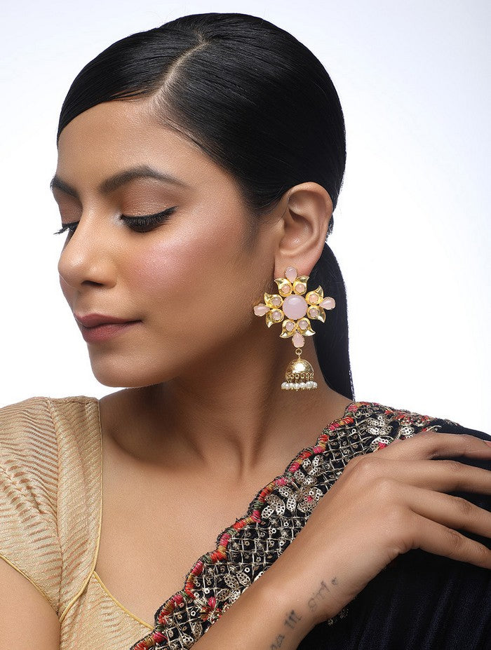 Alloy Jhumka Earrings In Gold