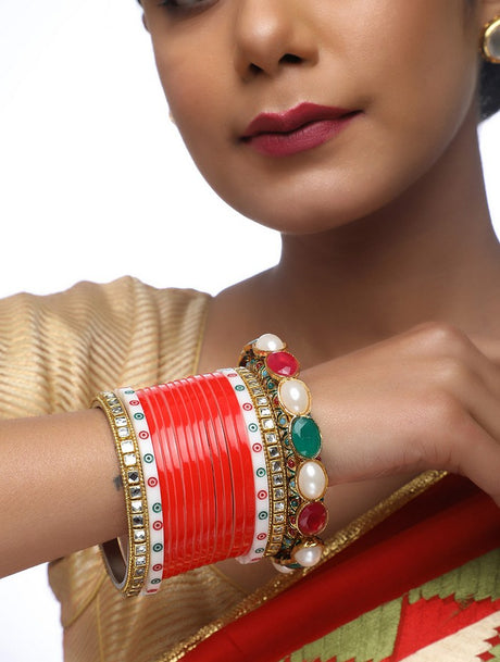 Women's Alloy Chuda With Kundan And Heavy Meenakari Bangles