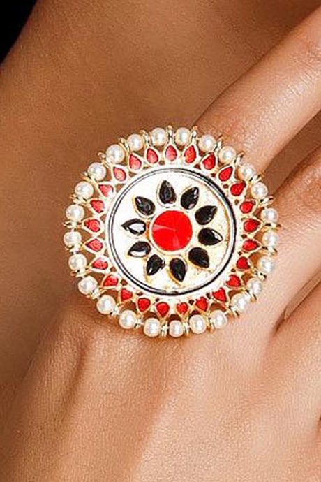 Women's Alloy Ring in Red and White