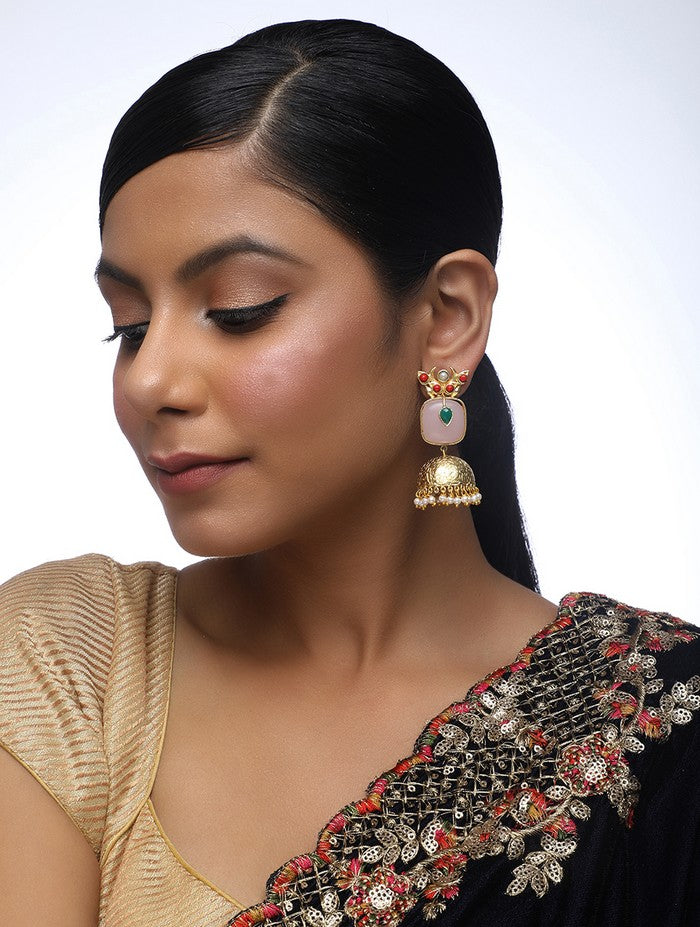 Alloy Jhumka Earrings In Gold