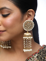 Women's Alloy Kundan Jhumka Earrings in Gold
