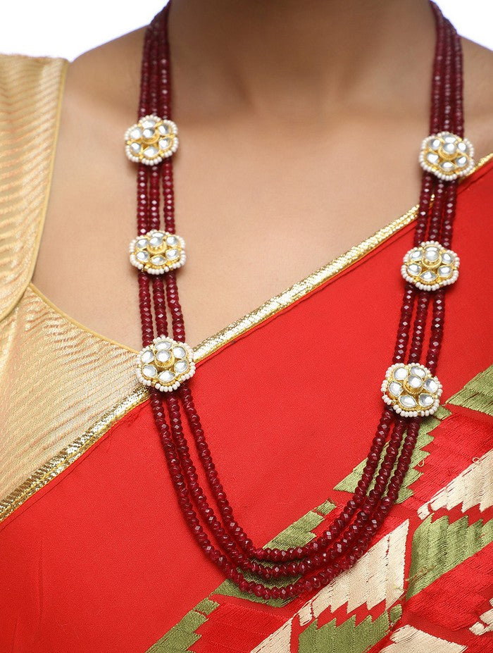 Women's Alloy Kundan Set In Maroon