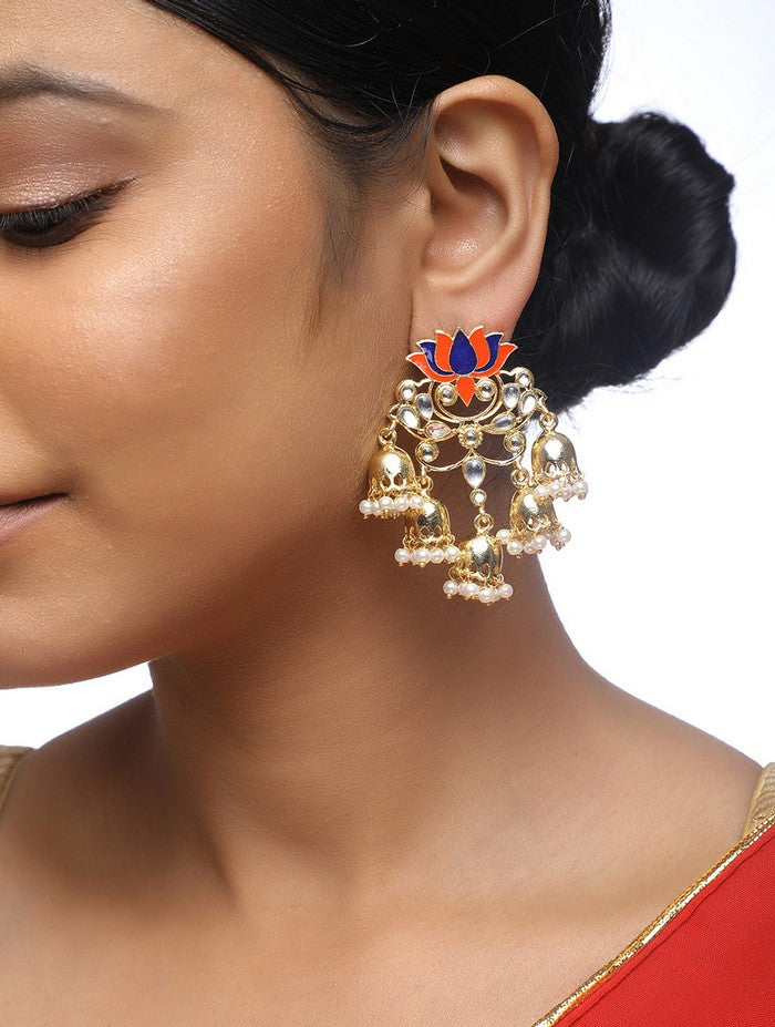 Alloy Jhumka Earrings In Gold