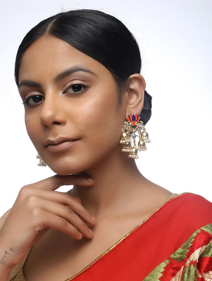 Alloy Jhumka Earrings In Gold