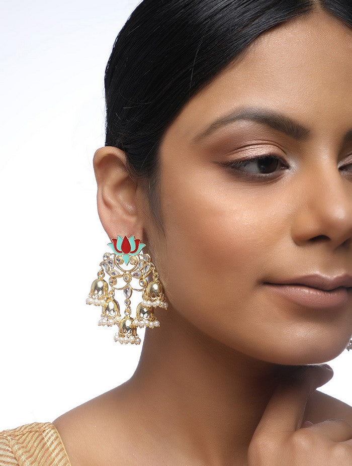 Alloy Jhumka Earrings In Gold