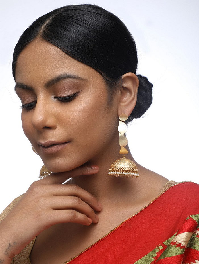 Alloy Jhumka Earrings In Gold