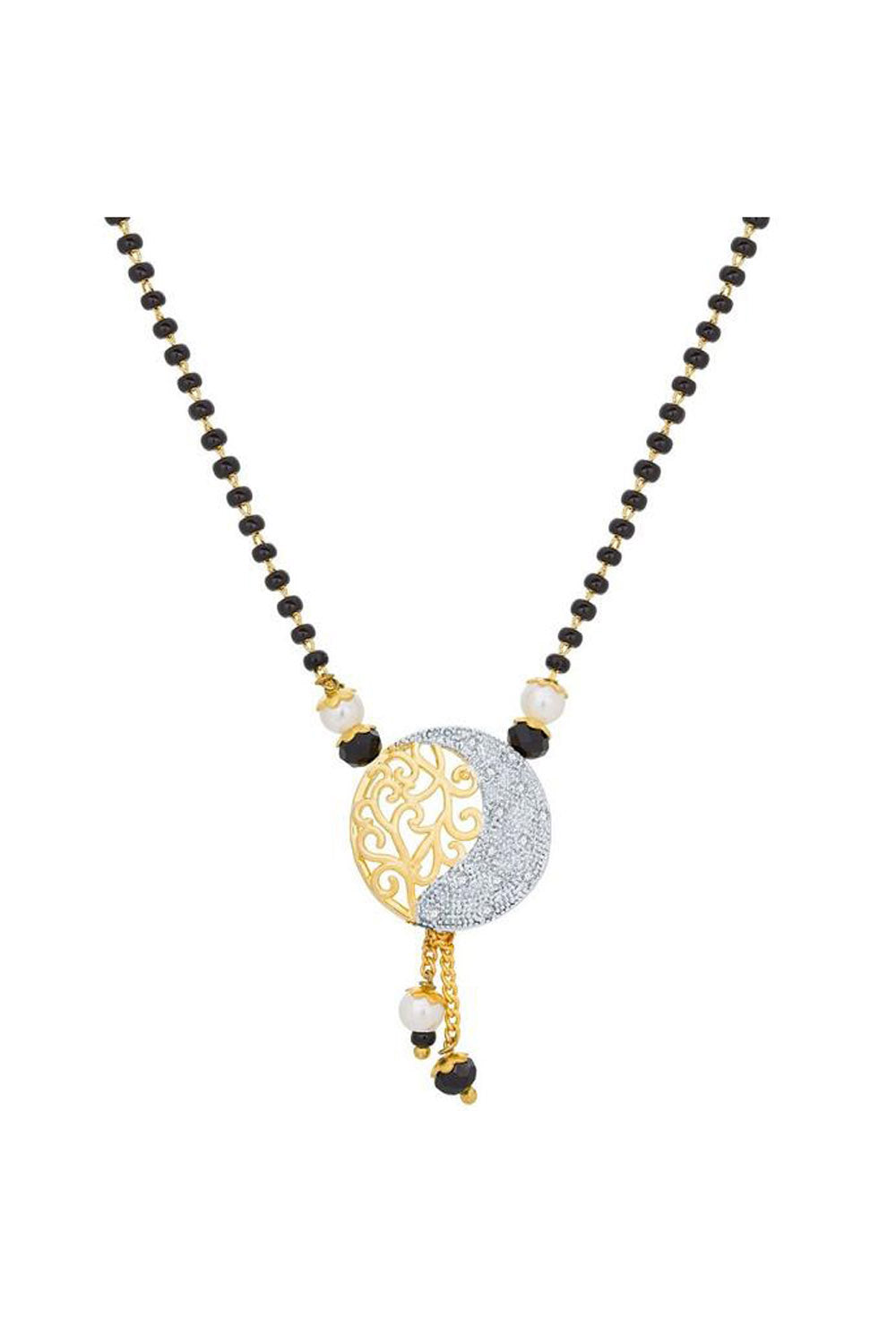 Women's Alloy Mangalsutra in Black, Gold and White