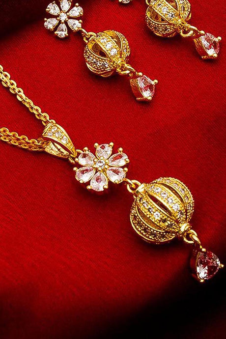 Shop Alloy Mangalsutra and Earrings Set in Gold and White At KarmaPlace