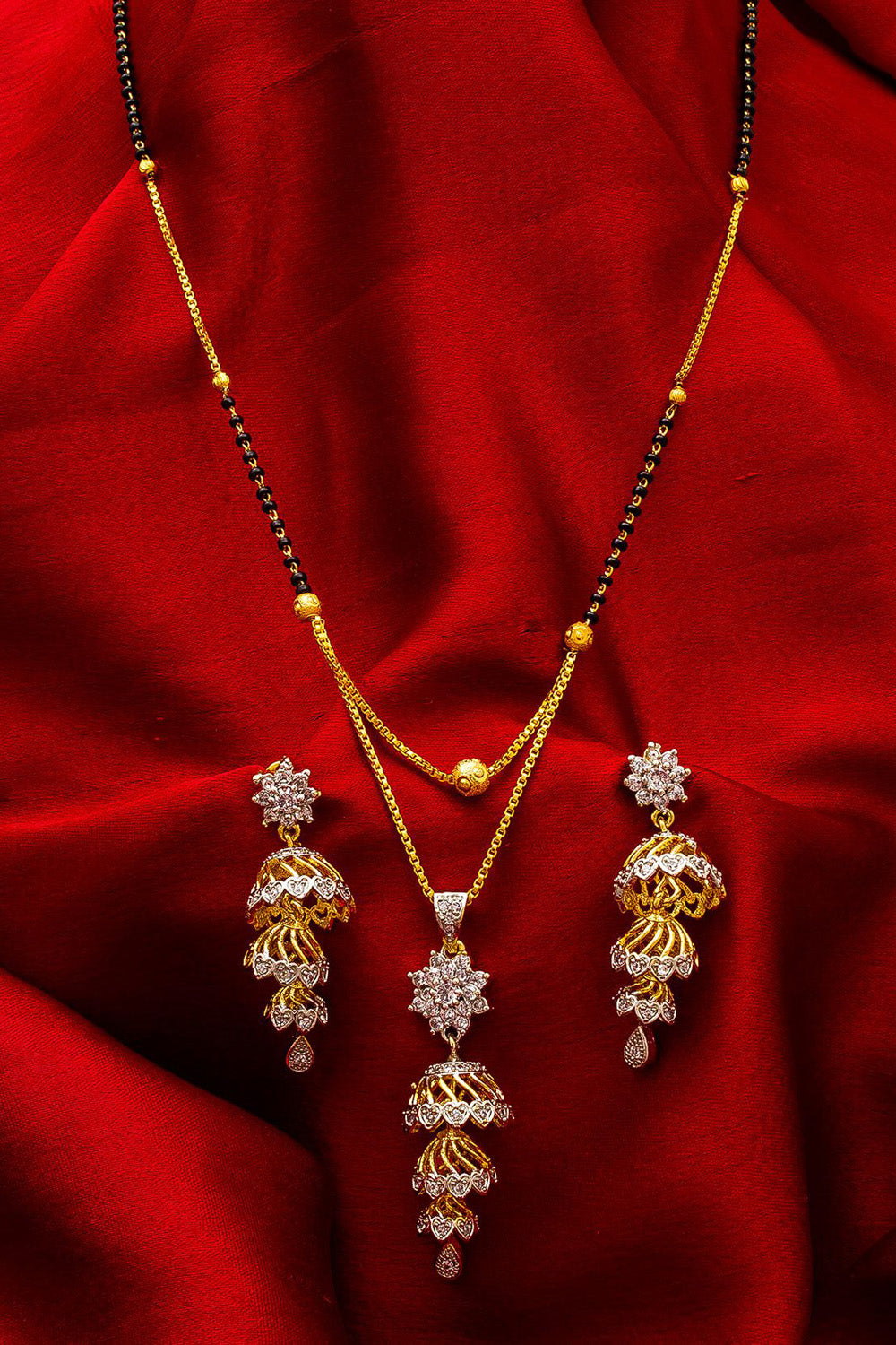 Women's Alloy Mangalsutra Set In Silver And Gold