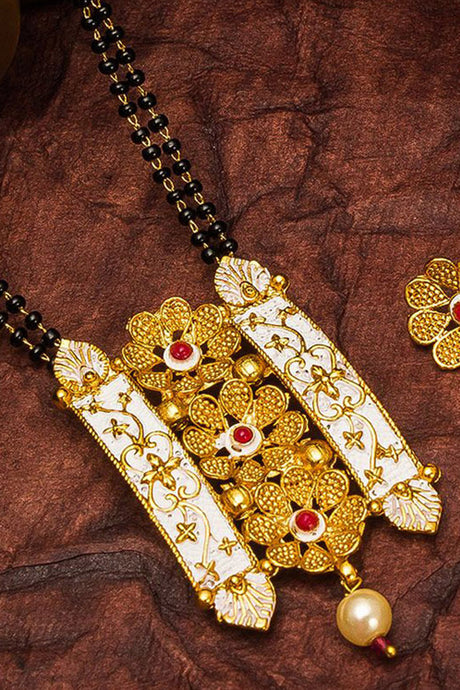Shop  Alloy Mangalsutra  For Women's Set in Gold and White At KarmaPlace