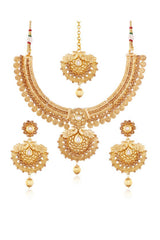 Alloy Necklace With Earrings And Maang Tikka In Gold