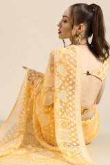 Yellow Brasso Floral Print Chanderi Saree