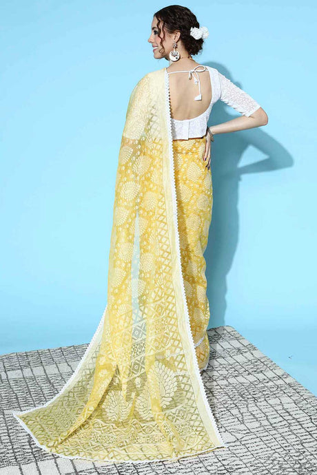 Brasso Yellow Printed Designer Saree With Blouse