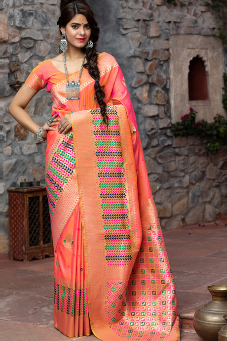 Buy Banarasi Art Silk Woven Saree In Rani Pink