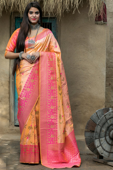 Buy Banarasi Art Silk Woven Saree In Light Orange