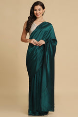 Buy Teal Zari Woven Fancy Satin Sarees Online - Side