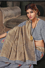 Cotton Art Silk Zari Saree In Grey