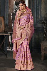 Cotton Art Silk Zari Saree In Light Violet