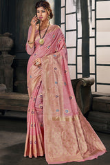 Cotton Art Silk Zari Saree In Pink