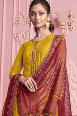 Buy yellow georgette resham embroidery Pant Suit Set Online - Back