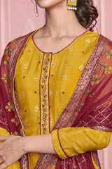 Buy yellow georgette resham embroidery Pant Suit Set Online - Front