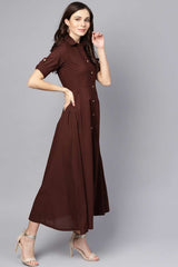 Buy Chocolate Brown Cotton Solid Maxi Dress Online