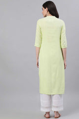 Buy Lime Green Viscose rayon Hand Embroidred Straight Kurta Online - Side